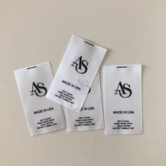 White Wash Care Printed Satin Labels for Clothing 