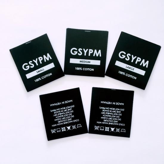 Black Wash Care Printed Satin Labels for Clothing 