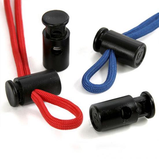 Black Adjustable Plastic Spring Cord Stopper 