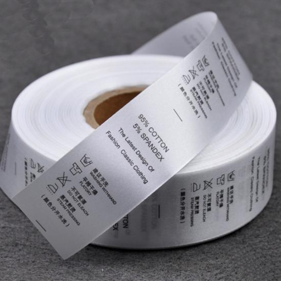 White and Black Wash Care Printed Satin Labels for Clothing 