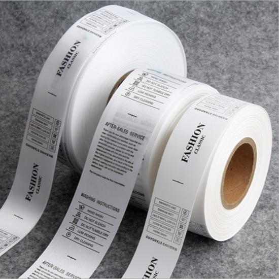 White and Black Wash Care Printed Satin Labels for Clothing 