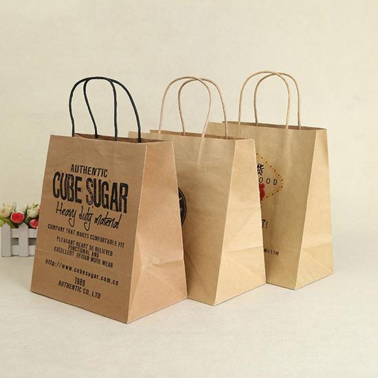Recycled Biodegradable brown kraft paper bag with handles 