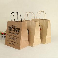 Printed durable kraft paper gift bag with handles